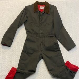 Women's Olive Grey Jumpsuit with Brown Corduroy Collar
